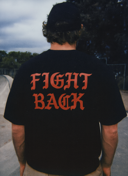 Fight Back Tee – No Division Flame Skull Edition